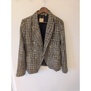 Elie Tahari Black Gold Tweed Double Breasted Blazer 12 Classic Retro Glam